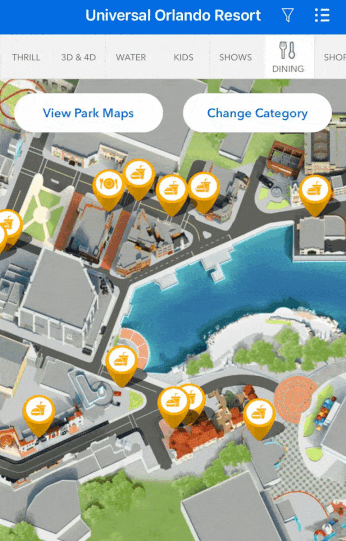 New Starbucks location listed in the Universal Orlando Resort app – GIF.