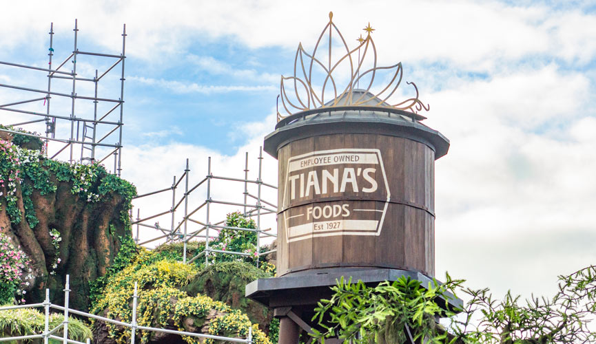 Construction on Tiana's Bayou Adventure ride at Walt Disney World. 