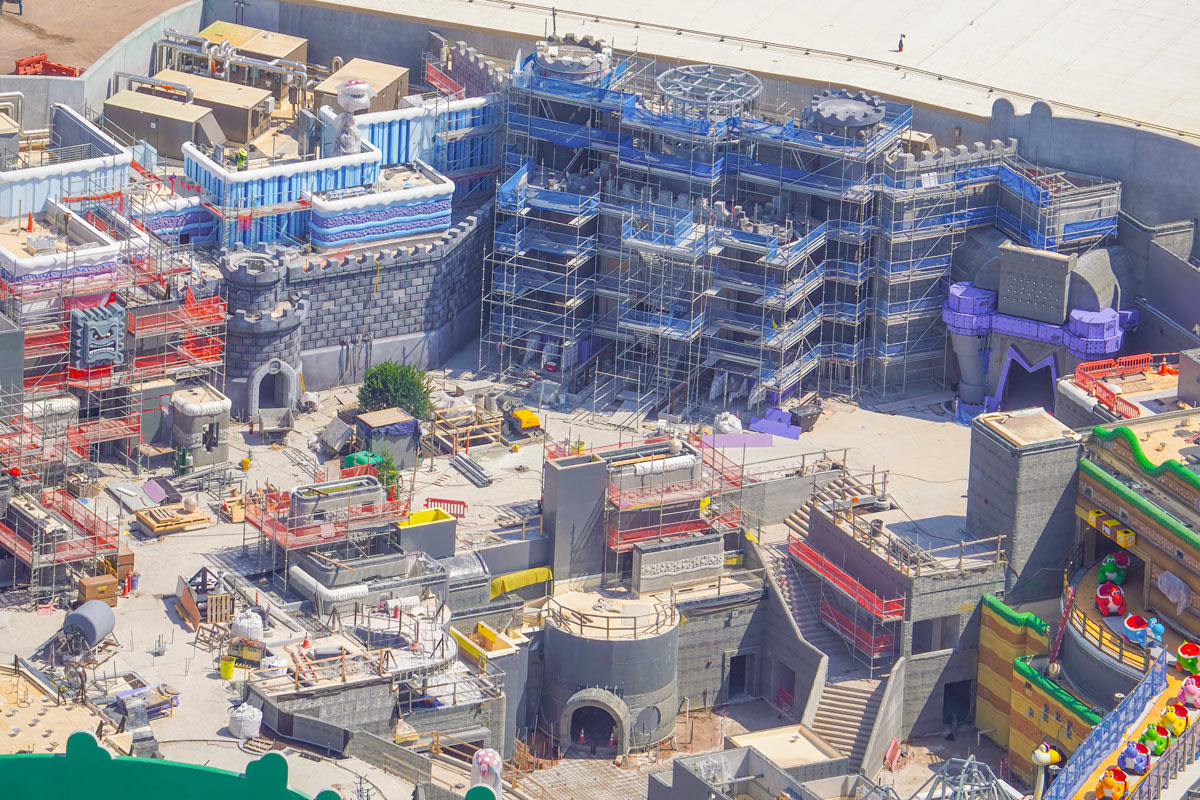 Construction on Bowser's Castle at Super Nintendo World in Florida. 