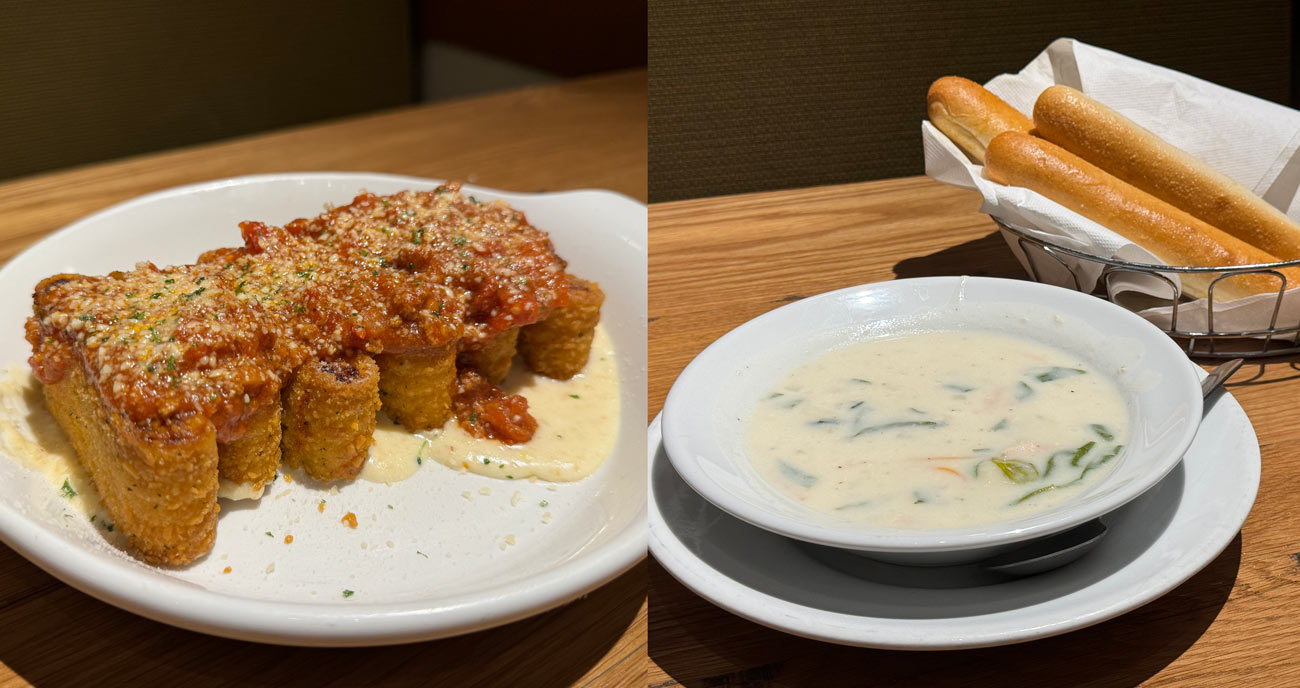 Lasagna appetizer and options at Olive Garden for Garfield menu.